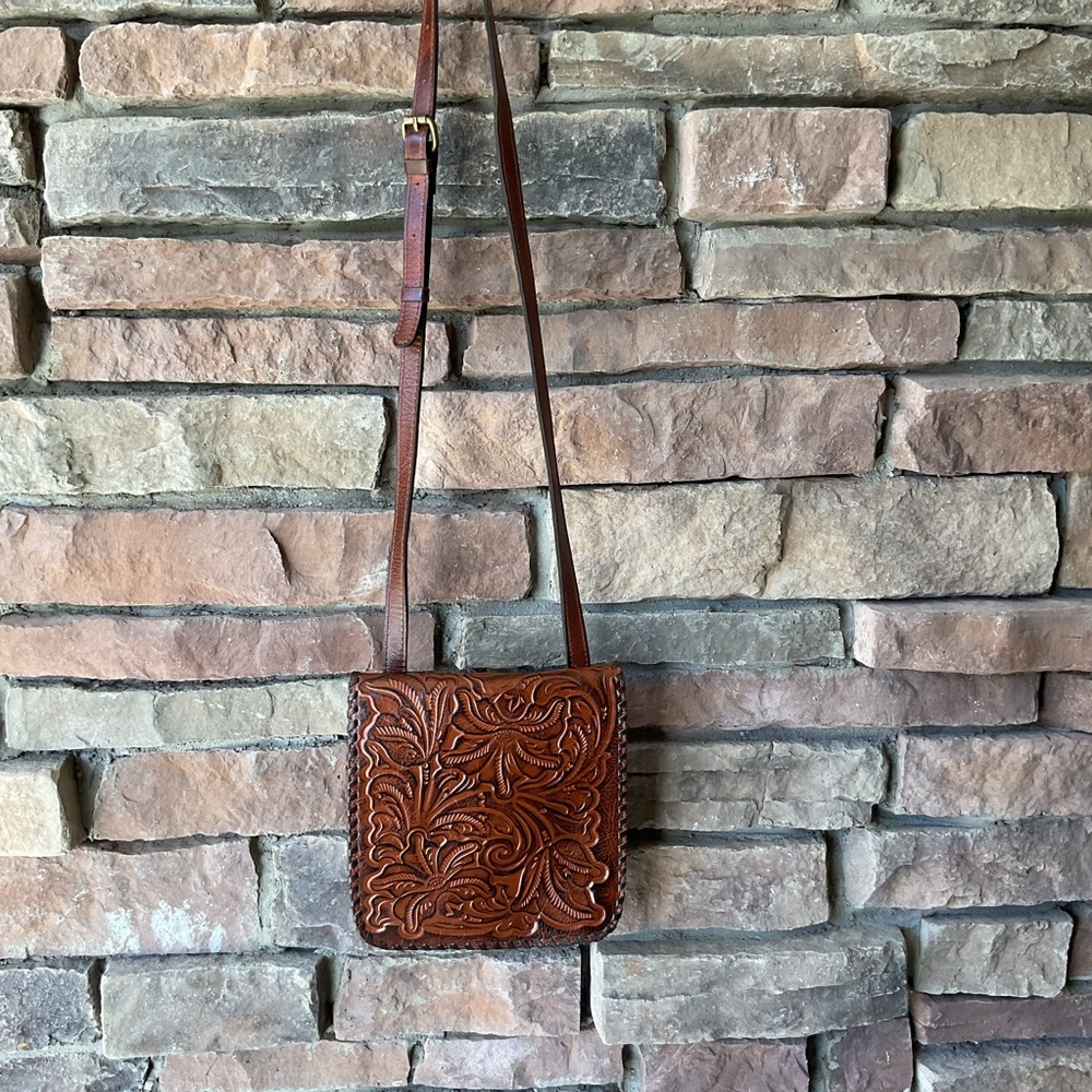 Patricia Nash Tooled Brown Leather Crossbody